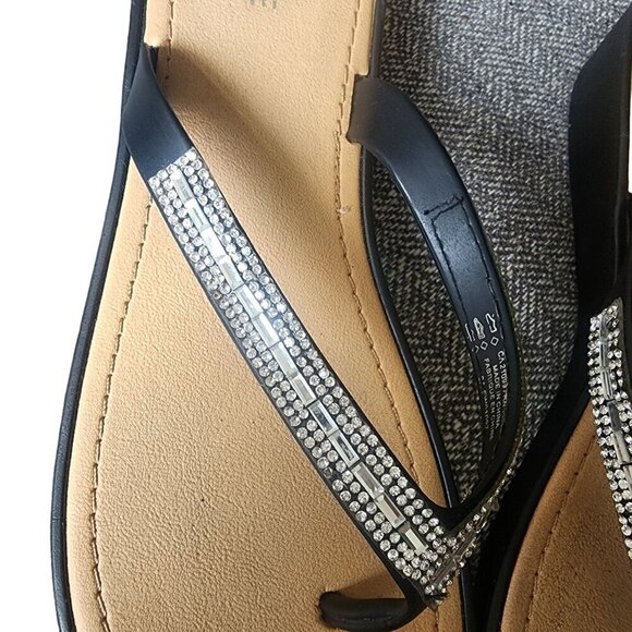 Rhinestone Sparkle Toe Thong Wedge Dressy Flip Flops Silver Black Size 10 - Picture 13 of 15